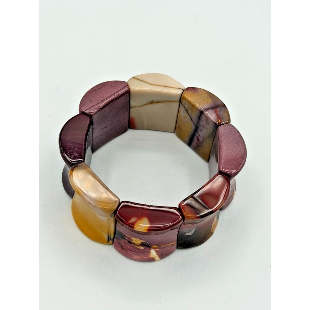 Chunky Earth Tone Stone Stretch Bracelet Burgundy Mustard Cream SX 925 Spacer - Picture 2 of 6